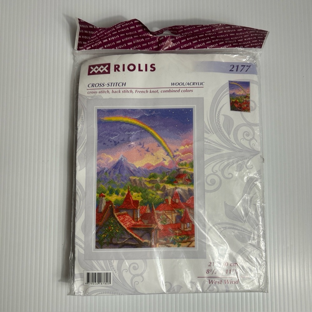 Riolis Cross-Stitch Kit 2177 West Wind Mountain Village Rainbow Scenic Zweigart